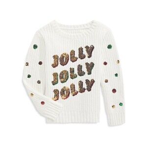 33 Degrees Little Girls Crewneck Christmas Jolly Jolly Sweater In Ivory Size 5